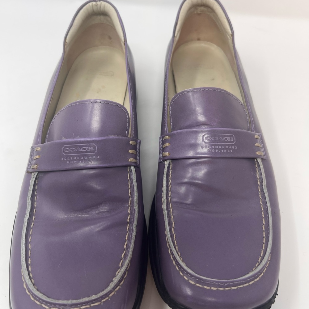 Coach Women’s Shoes 8.5B Square Moc Toe Design Loafers Lavender Leatherware Logo